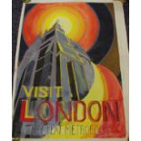 Poster Design - an original hand painted `Come to The Zoo`poster; another Art Deco `Visit London`