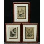 A set of three early 20th century prints, F. Robson, York Minster from Petergate, Truro Cathedral