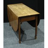 A 20th century oak oval drop-leaf dining table, tapered square legs, spade feet, 77cm high, opens