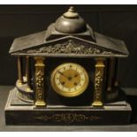 A substantial late 19th century noir Belge mantel clock, architectural case, c.1890