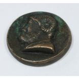 Jewish Interest - a bronze medallion, high relief bearded bust, horns of Ammon, collar inscription