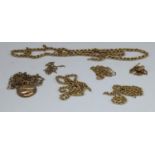 A 9ct gold rope twist necklace chain, faults; other 9ct gold broken chains, a 9ct gold St.