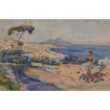 Kate Gibson (early 20th century) Neapolitan Cove with Vocano signed, dated 1914, watercolour, 24cm x