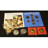 Coins - uncirculated UK base metal commemorative coins to include Royal Mint Unc. set 1953 in