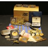 An Isle of Man 1978 coronation anniversary coin, others; a Rolls razor; a cigarette case; a
