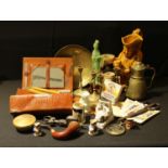 Boxes & Objects - a pipe with silver collar, magnifying glass, novelty postcards, TG Green toby jug,