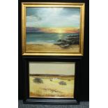 P N Ellis, A Coastal Sunset, signed, dated 1975, oil on canvas, 49cm x 60cm; another, Summer