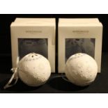 A pair of Wedgwood Jasperware decorative Christmas bauble orbs, boxed