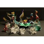 A Murano glass model of a bird in flight on stand, with label; other Venetian art glass including