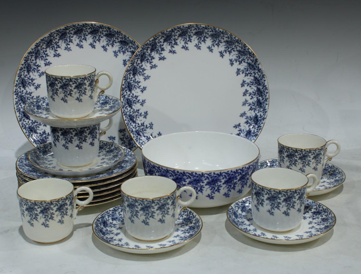 A Royal Worcester blue transferred pattern part tea service