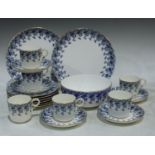 A Royal Worcester blue transferred pattern part tea service