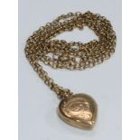 A 9ct gold necklace chain, suspended with a 9ct gold love heart locket pendant, marked 375, 11.3g