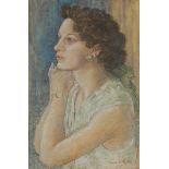 Eleanor M Gribble Portrait of Florence signed, dated 1950, label to verso, pastel, 45cm x 30cm