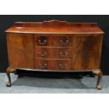 A 20th century mahogany kitchen sideboard, shaped half gallery above a rectangular bow front top,