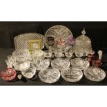 Glassware- Webb Corbett, lead crystal, Edinburgh crystal, a Churchill brass mantle clock, etc