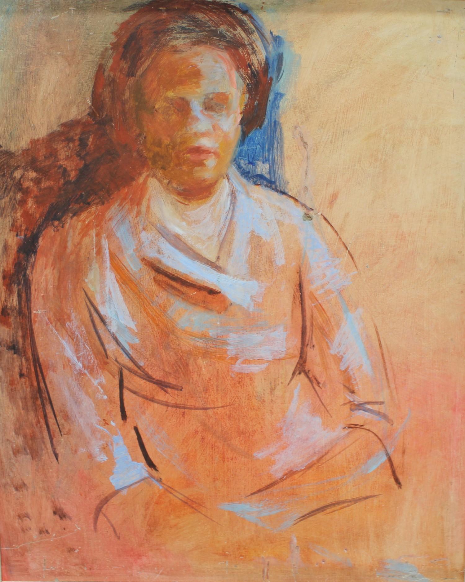 English School (20th Century) Abstract Study of a Seated Figure unsigned, oil on board, 54cm x 44cm - Image 2 of 2