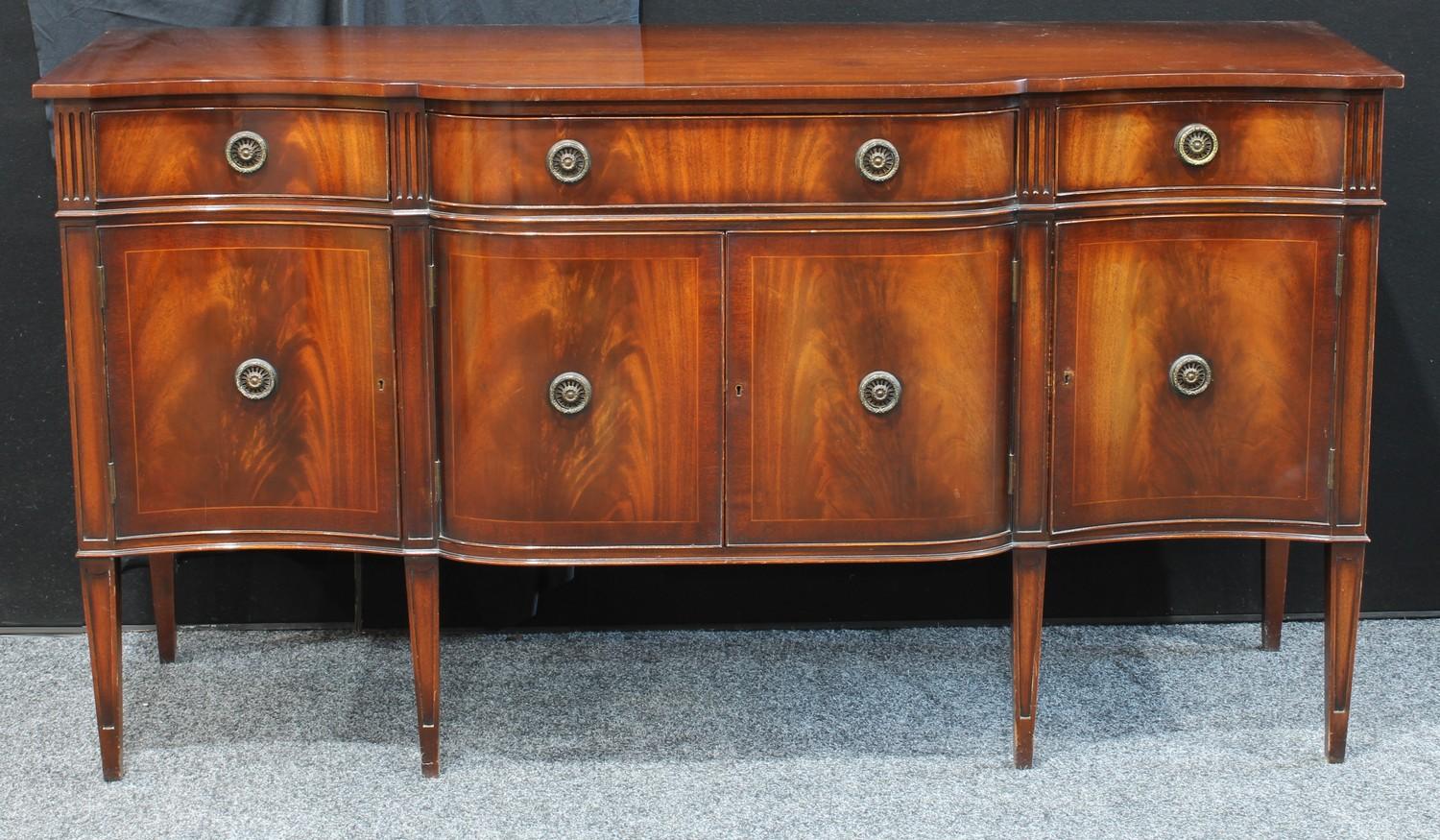 A reproduction Regency style twin pedestal mahogany dining table, rounded rectangular top, reeded - Image 2 of 4