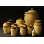 Stoneware - a large twin handled vessel and cover; storage jars, Crock pot, Kenya Glassware mart jar