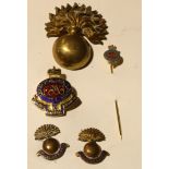 A Grenadier Guards Assocation enamel badge; a pair of Grenadier Guards enamel cufflinks; a stickpin;