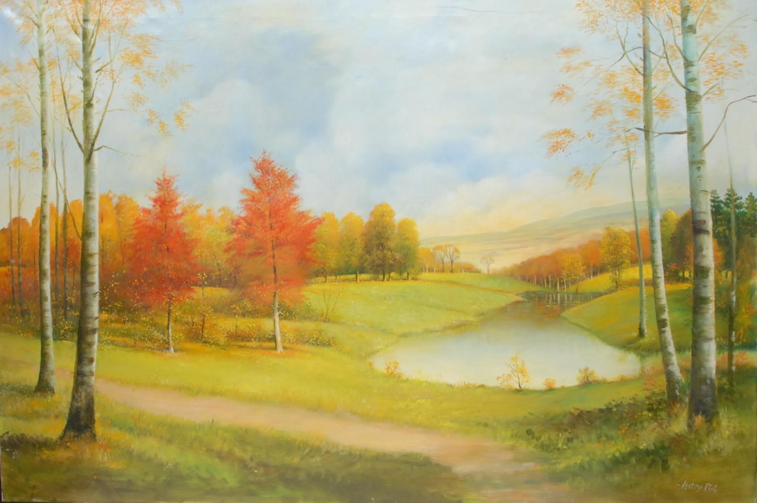 Vestey Rich (20th century) Silver Birch in Autumn signed, oil on canvas, 102cm x 152cm, unframed