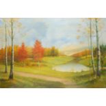 Vestey Rich (20th century) Silver Birch in Autumn signed, oil on canvas, 102cm x 152cm, unframed