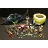 Glassware - an Art Nouveau style iridescent bowl; a Murano style blue and green art glass bowl; a