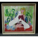 W Whitfield, Girl with Goats, signed, dated '77, acrylic on board