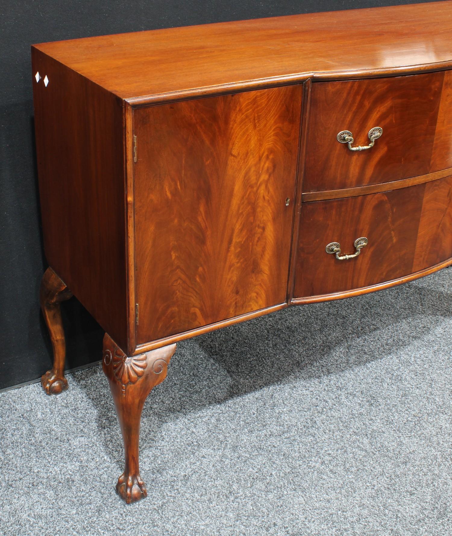 A Queen Anne design mahogany side board, center bow front top above two drawers and two cupboard - Image 2 of 3