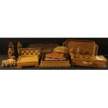 Boxes & Objects - a carved wooden chess and backgammon board; other chess boards; carved wooden