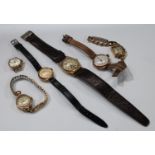 A lady's 9ct gold Eterna watch, marked 375; five other ladies 9ct gold watches, each case marked