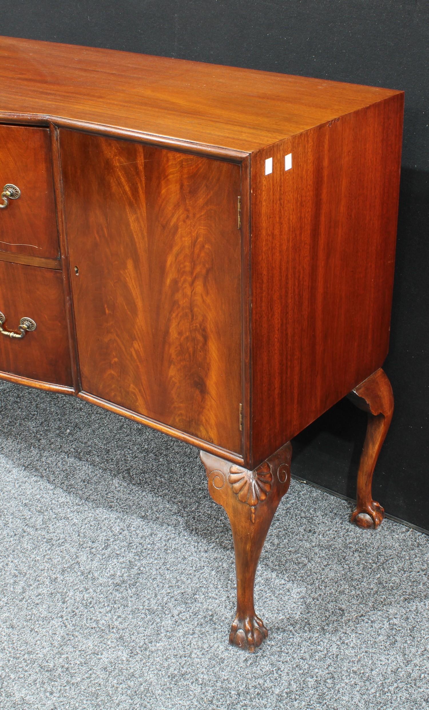 A Queen Anne design mahogany side board, center bow front top above two drawers and two cupboard - Image 3 of 3