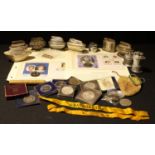 A Ronson table cigarette lighter; others; a small selection of commemorative coins; qty