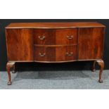 A Queen Anne design mahogany side board, center bow front top above two drawers and two cupboard