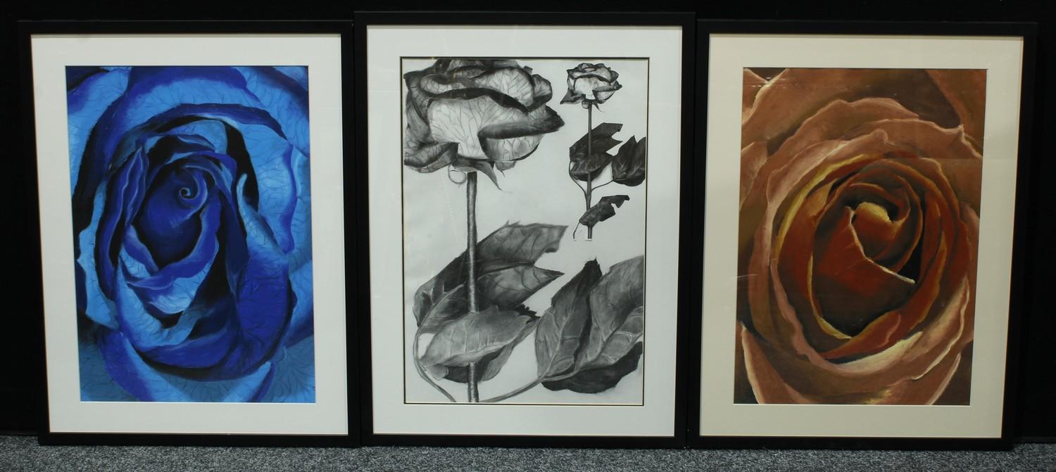 Contemporary School Botanical Study, of a Rose monochrome charcoal and collage on paper, 57cm x