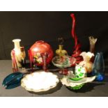 Art Glass - a Murano style globular vase on feet; a bottle and stopper; other glass vases etc (