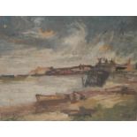 Scottish School (early 20th century) The Harbour oil on canvas, 65cm x 85cm, unframed
