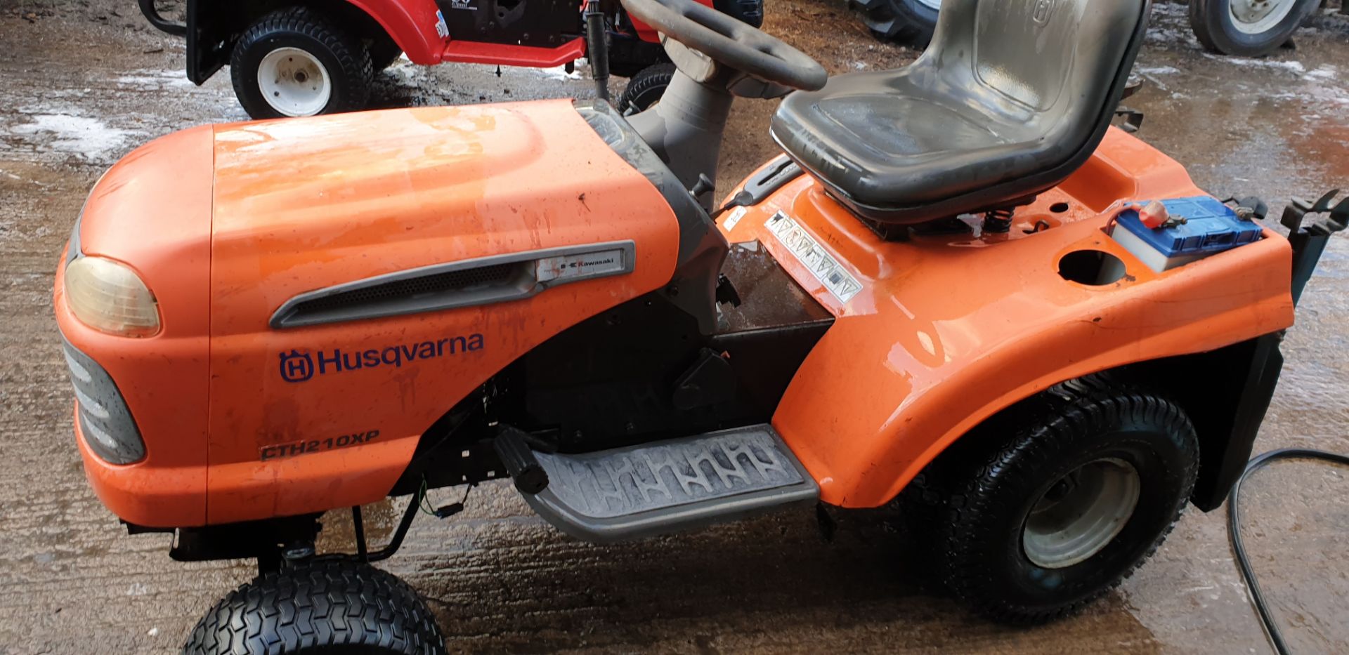 Husvana ride on lawn mower complete with deck and carrier full working order - Image 3 of 6