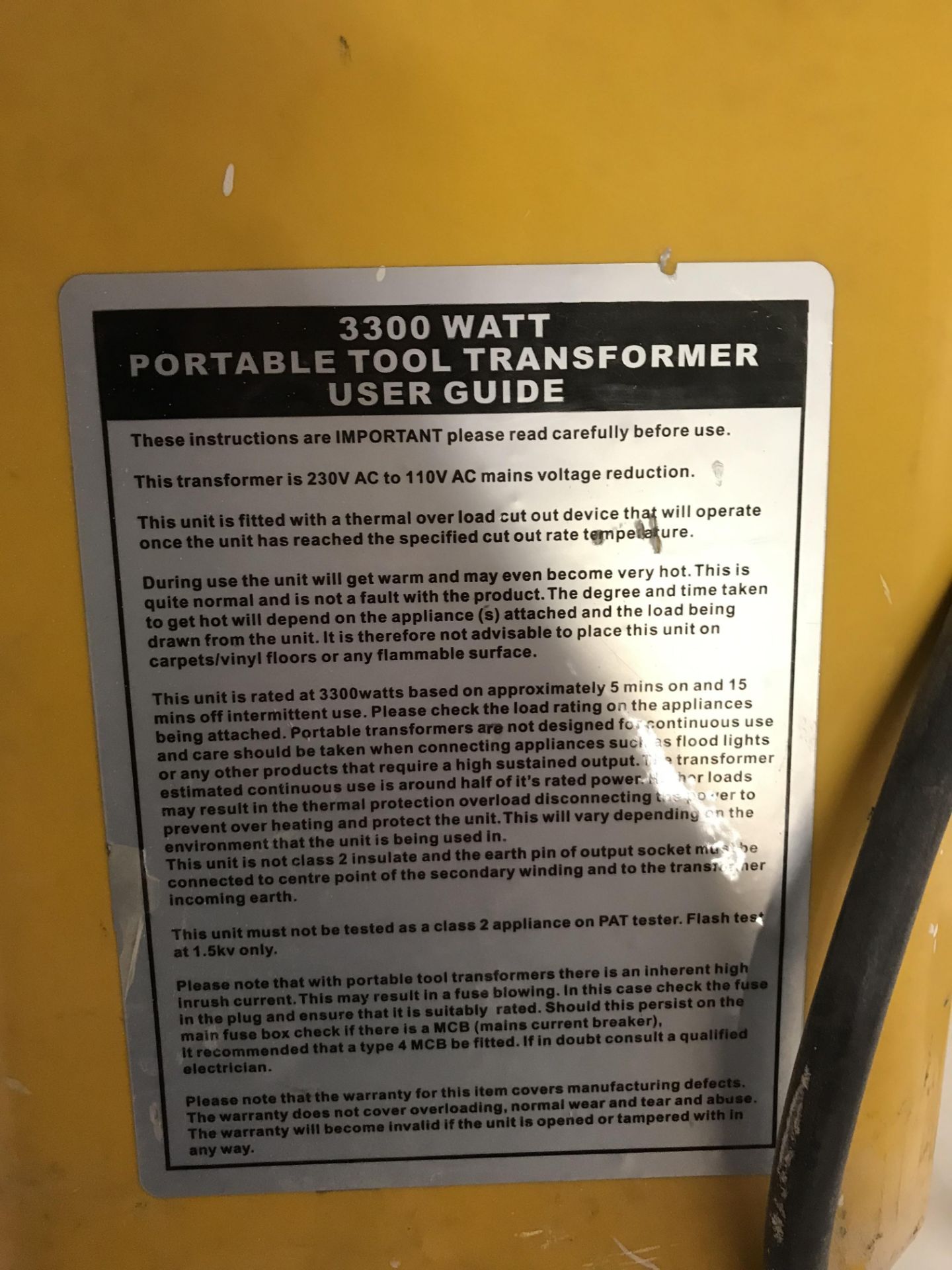 Elite 3.3 KVA STEP DOWN Site Yellow Transformer - Image 3 of 3