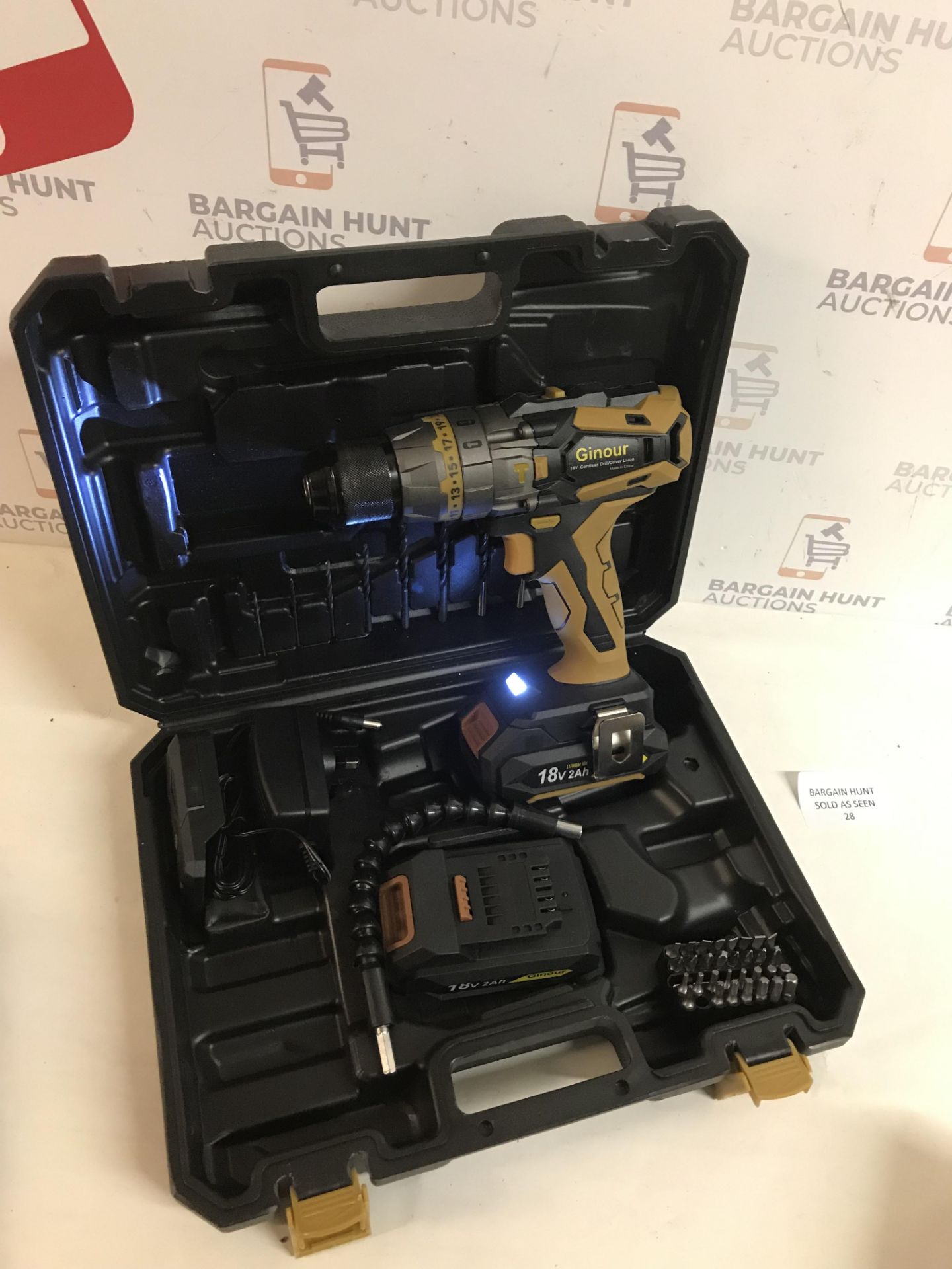 Cordless Drill Driver, 60N.m 18V Ginour 21+3 Torque Combi Drill Set (no power)