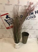 Tall Pom Pom Grass with Tin Pot