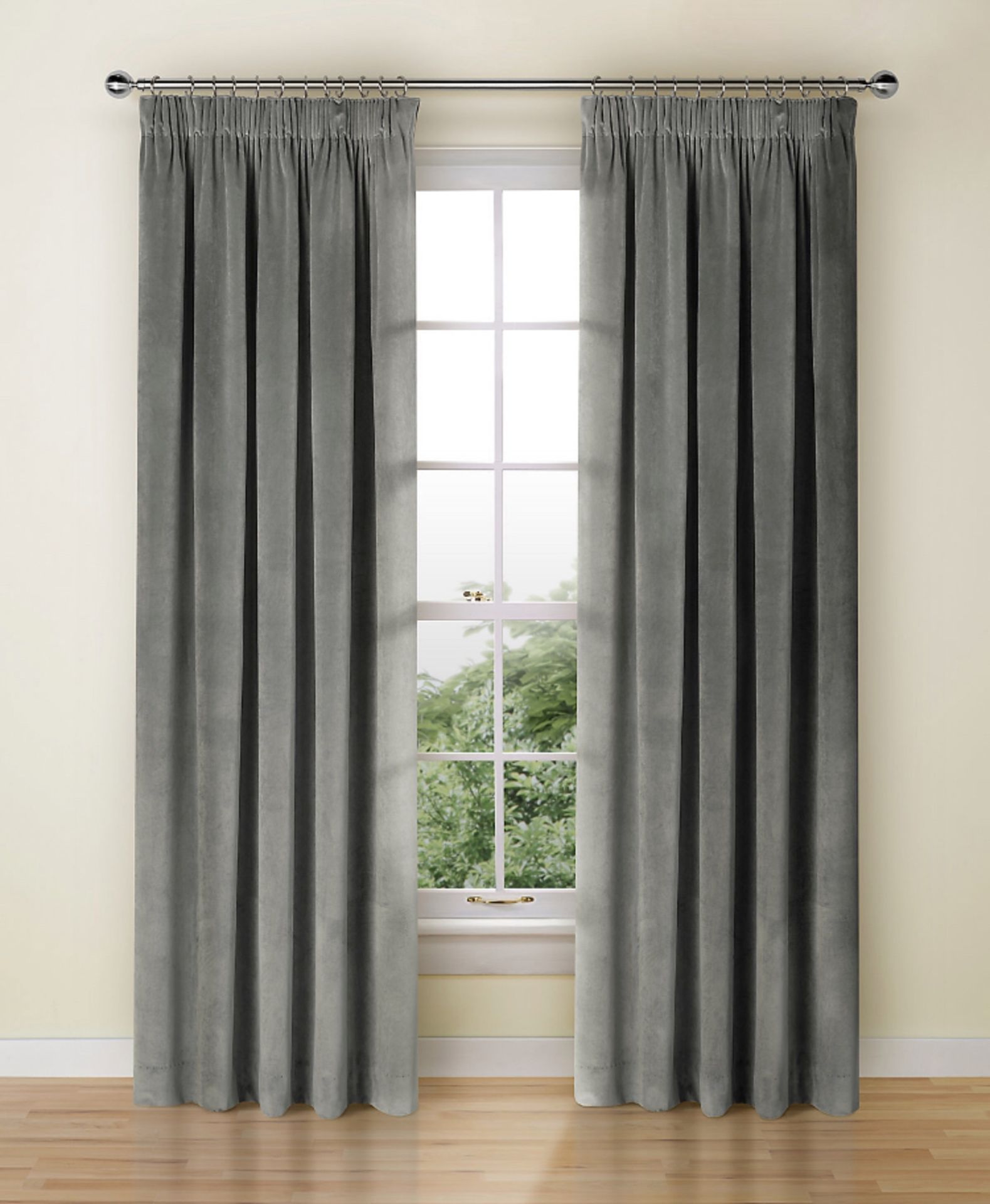 Lined Velvet Pencil Pleat Curtains, Grey RRP £129