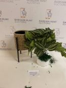 Set of Planter on Legs and Faux Floral Plant
