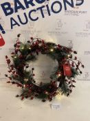 Light Up Red Berry & Pine Cone Wreath RRP £25
