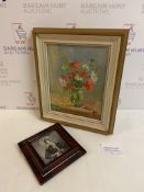 Vintage Oil Painting Poppies & Daisies and Small Picture Frame