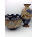 Doulton Lambeth vase and Royal Doulton bowl, both a/f