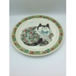 Joan de Bethal ceramic cat plate hand made and hand painted, 1990's , cinque ports pottery