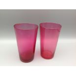 Set of 12 cranberry glass beakers plus goblet