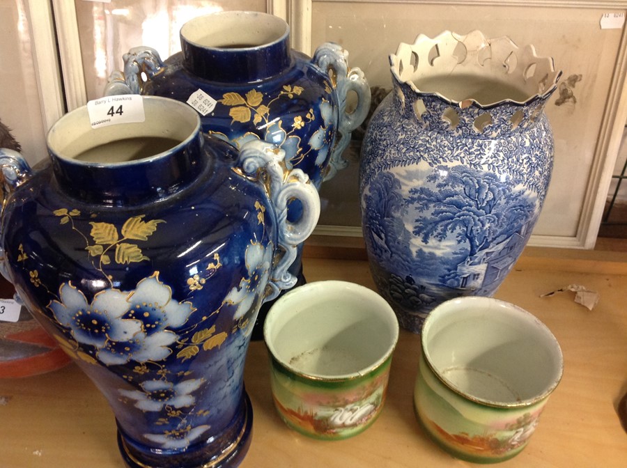 5 pieces of china to include pair of vases 35cm tall, pair of pots a/f, plus one other vase - Image 2 of 2