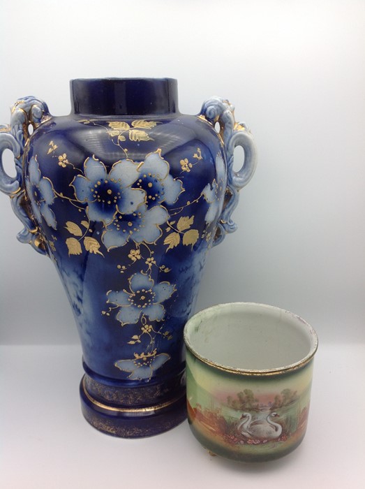 5 pieces of china to include pair of vases 35cm tall, pair of pots a/f, plus one other vase