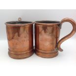 Pair of copper ' ye rose and crown' tankards